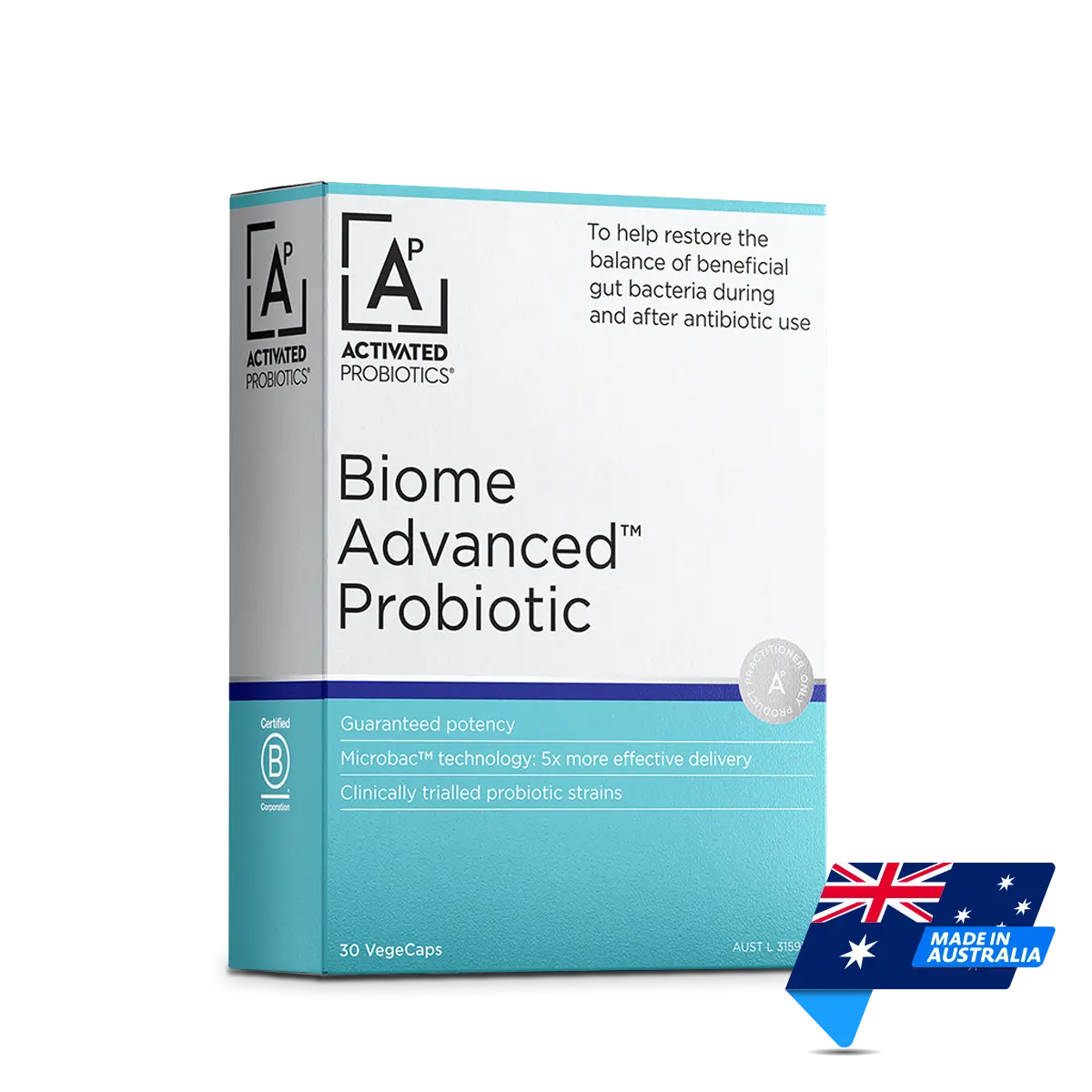 Activated Probiotics | Biome Advanced Probiotic | 30 VegeCaps | Made in Australia | Mens Health Downunder